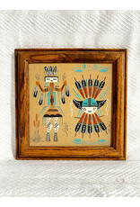 Sun & Yei, framed Navajo sand painting