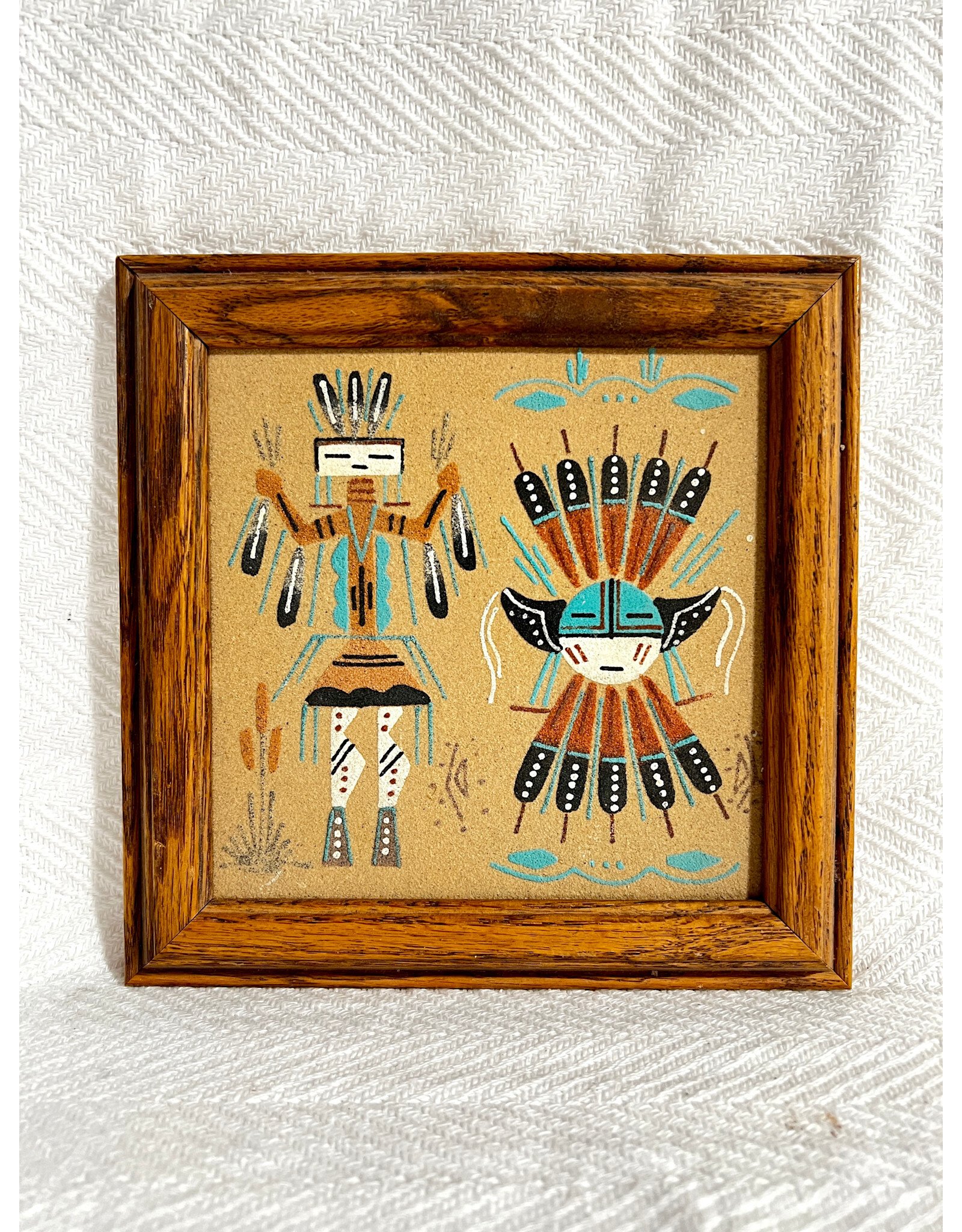 Sun & Yei, framed Navajo sand painting