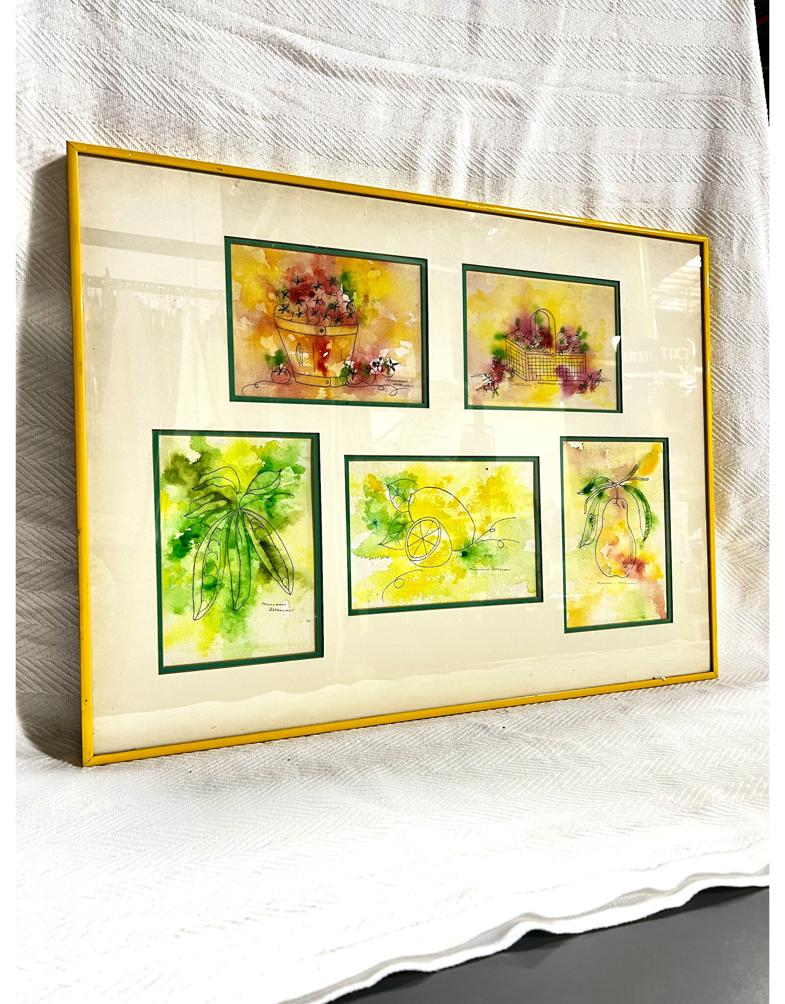 Farmer's Market, framed mini watercolor paintings