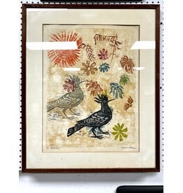 Bird Song, framed woodblock print, sgnd AMER, 2/10
