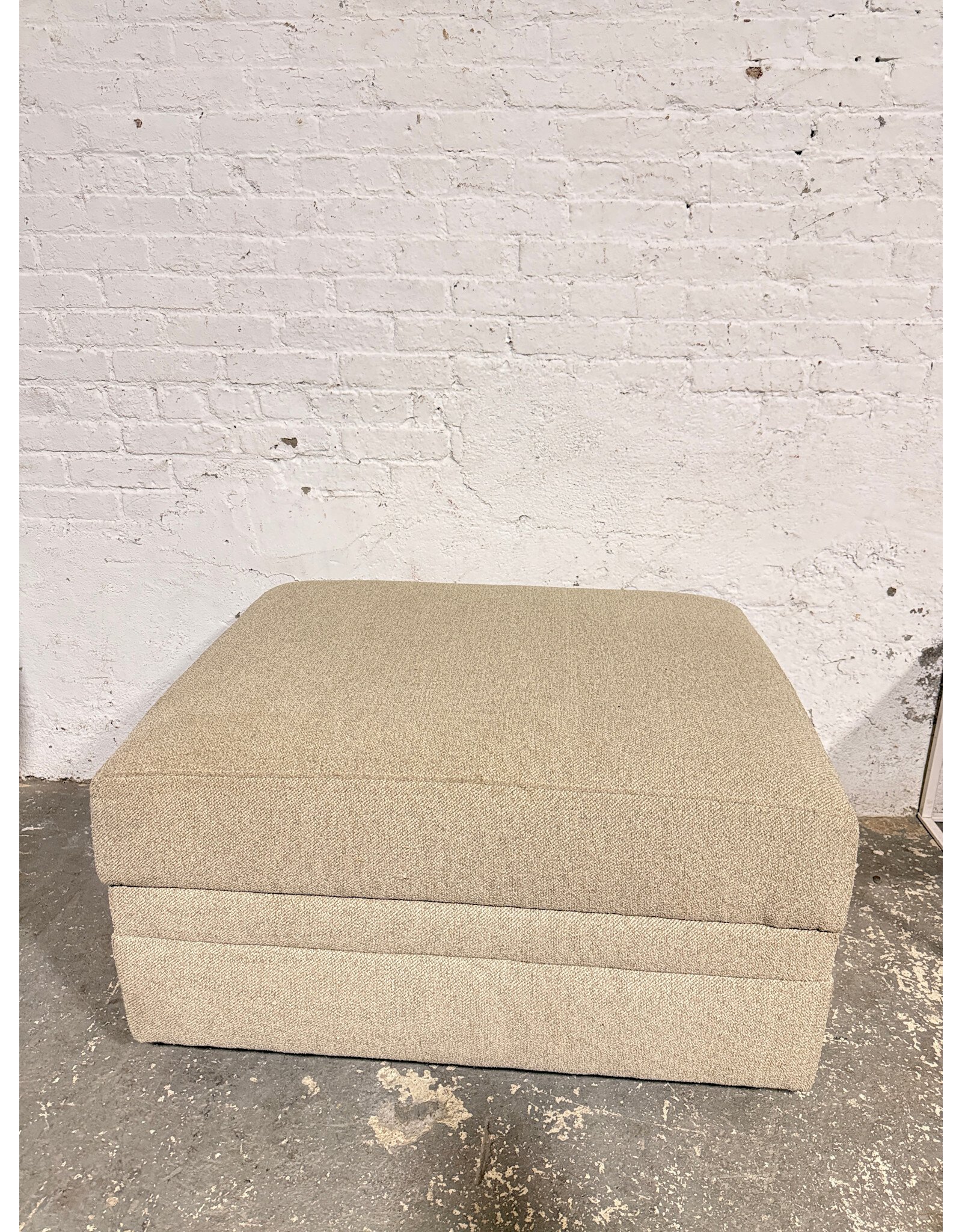 Beige Upholstered Lift-top Storage Ottoman