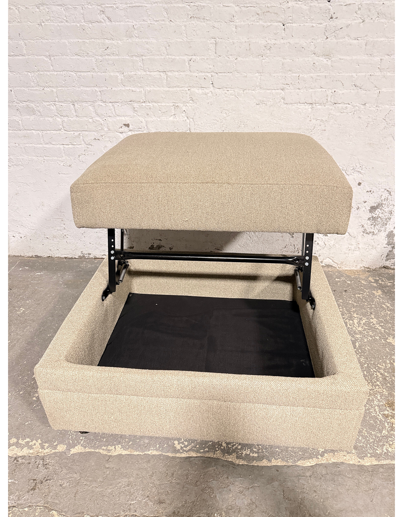 Beige Upholstered Lift-top Storage Ottoman