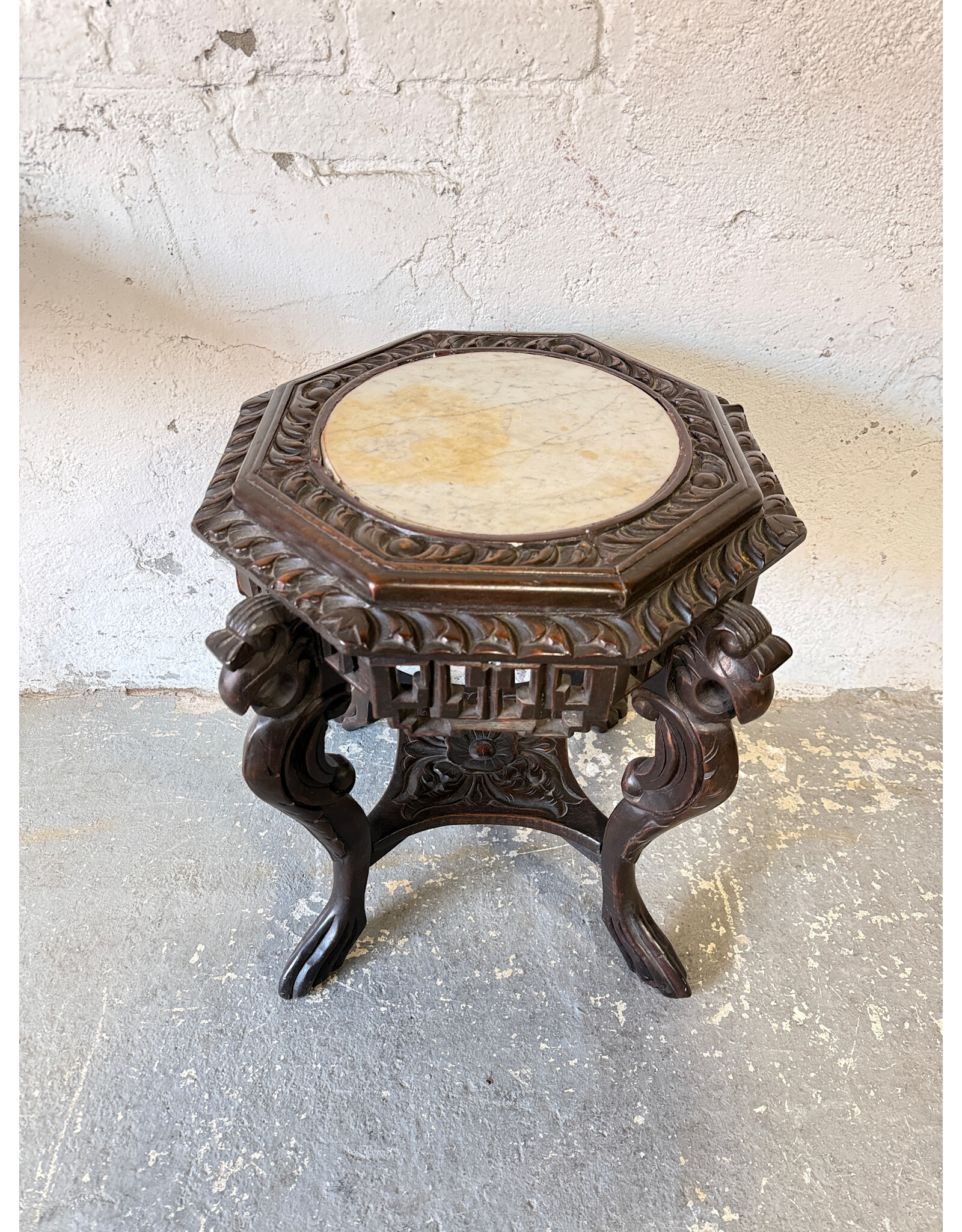 Vintage Carved Hardwood Stool/Plant Stand
