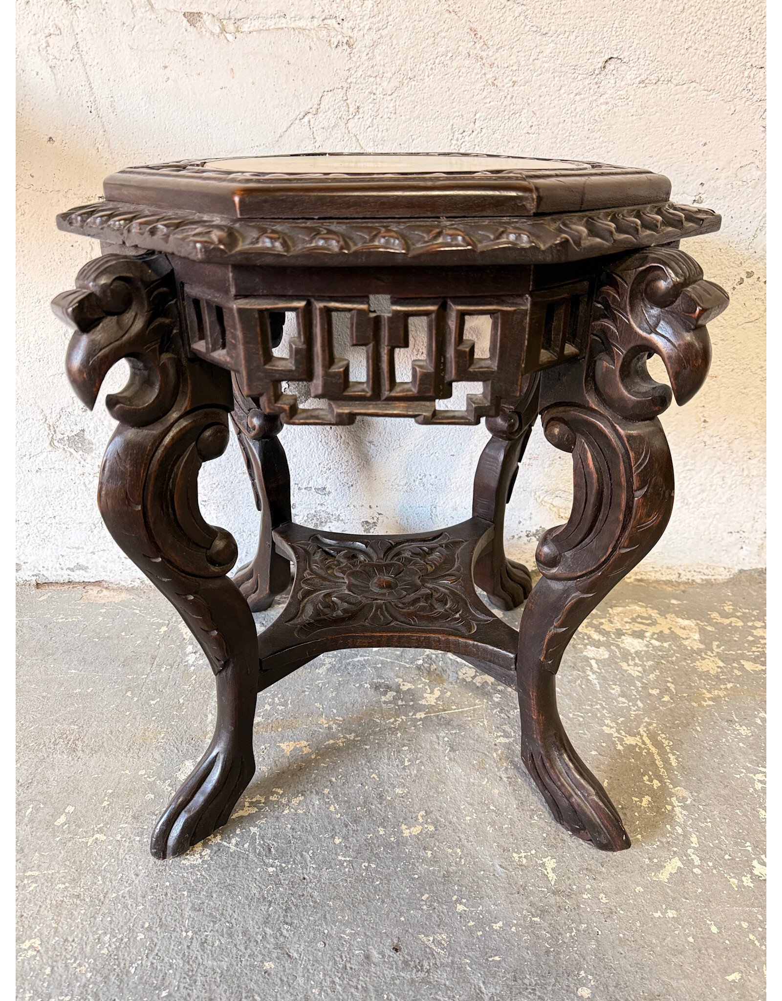 Vintage Carved Hardwood Stool/Plant Stand