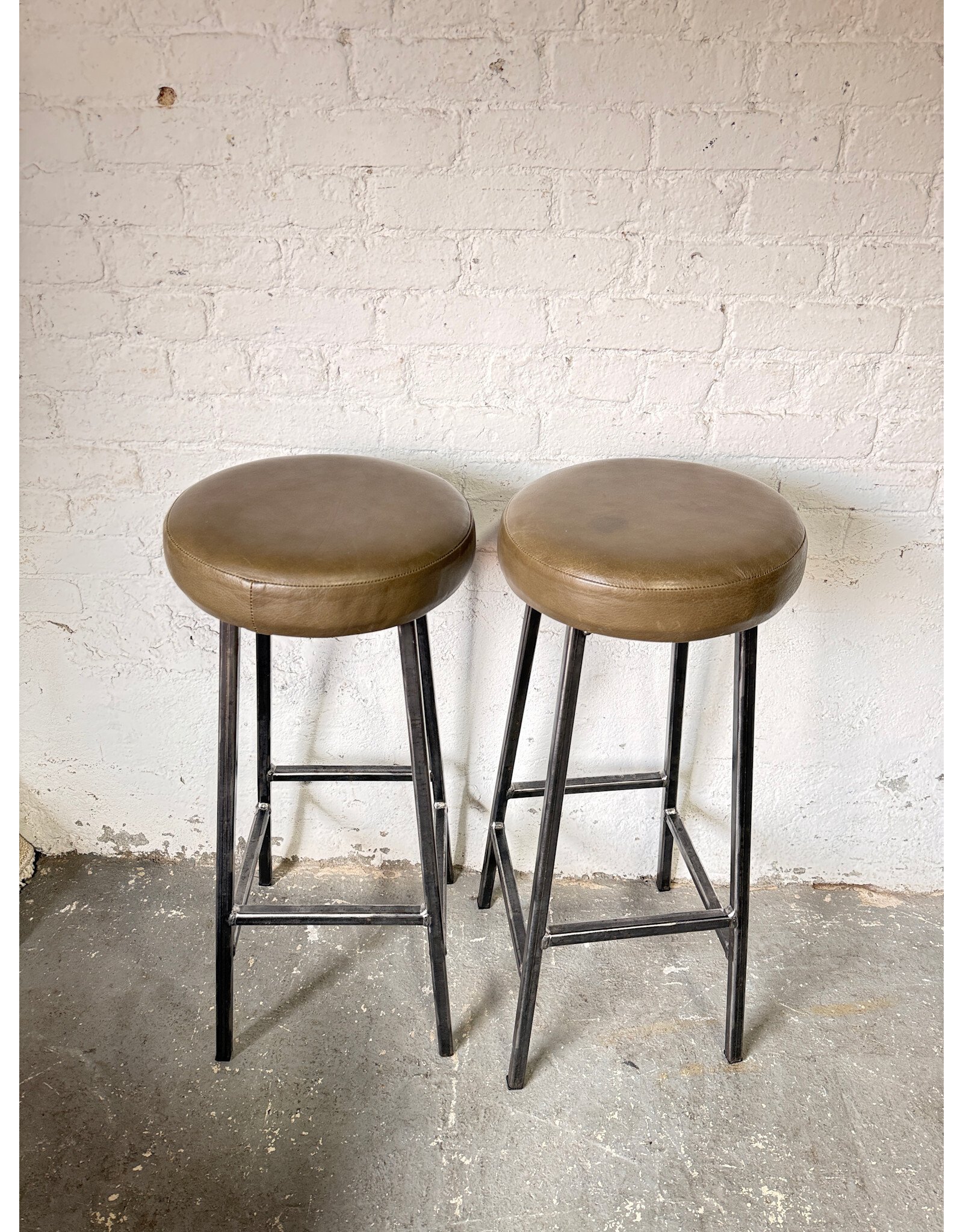 Rick Hyde Round Frame Barstool with Leather Seat