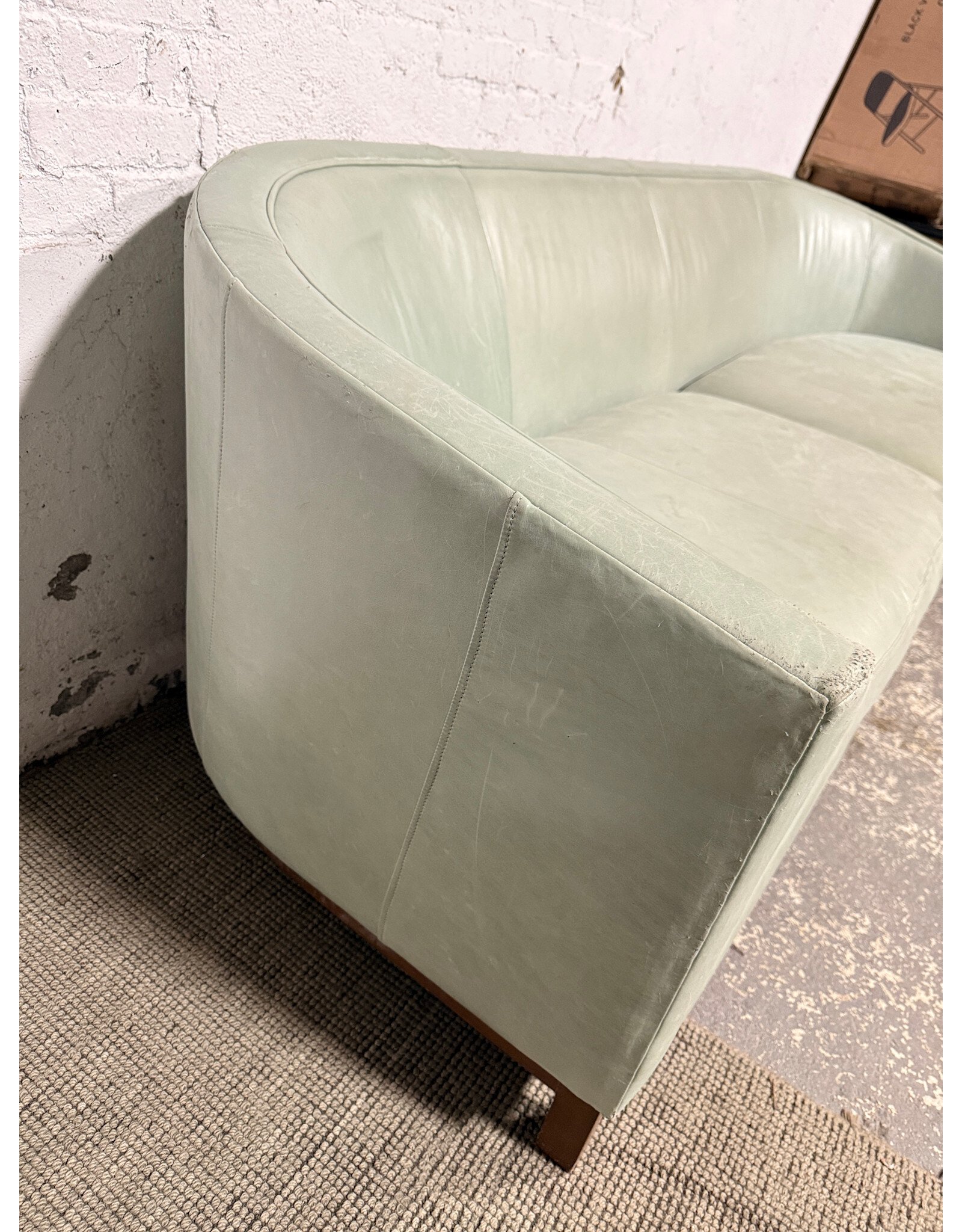 Seafoam Curved Leather Sofa