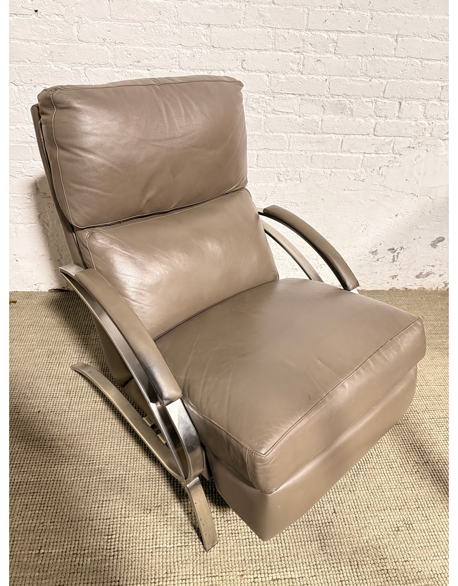 Grey Leather Recliner with Spiral Legs