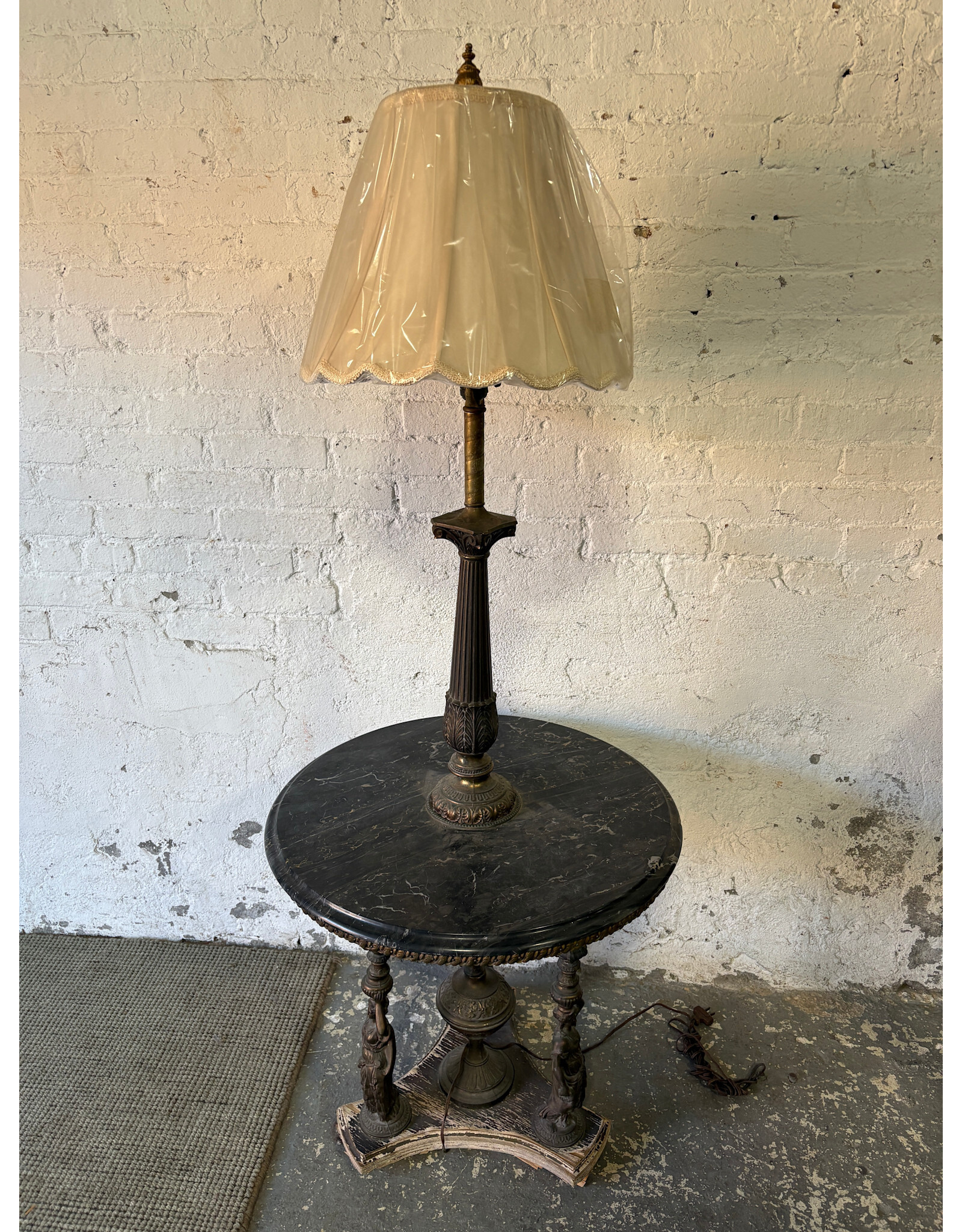 Vintage Marble Top Table Lamp with figure detail