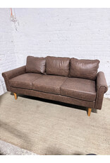 Mid-Century Modern Style Dark Chocolate Brown Faux Leather Sofa
