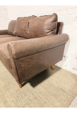 Mid-Century Modern Style Dark Chocolate Brown Faux Leather Sofa