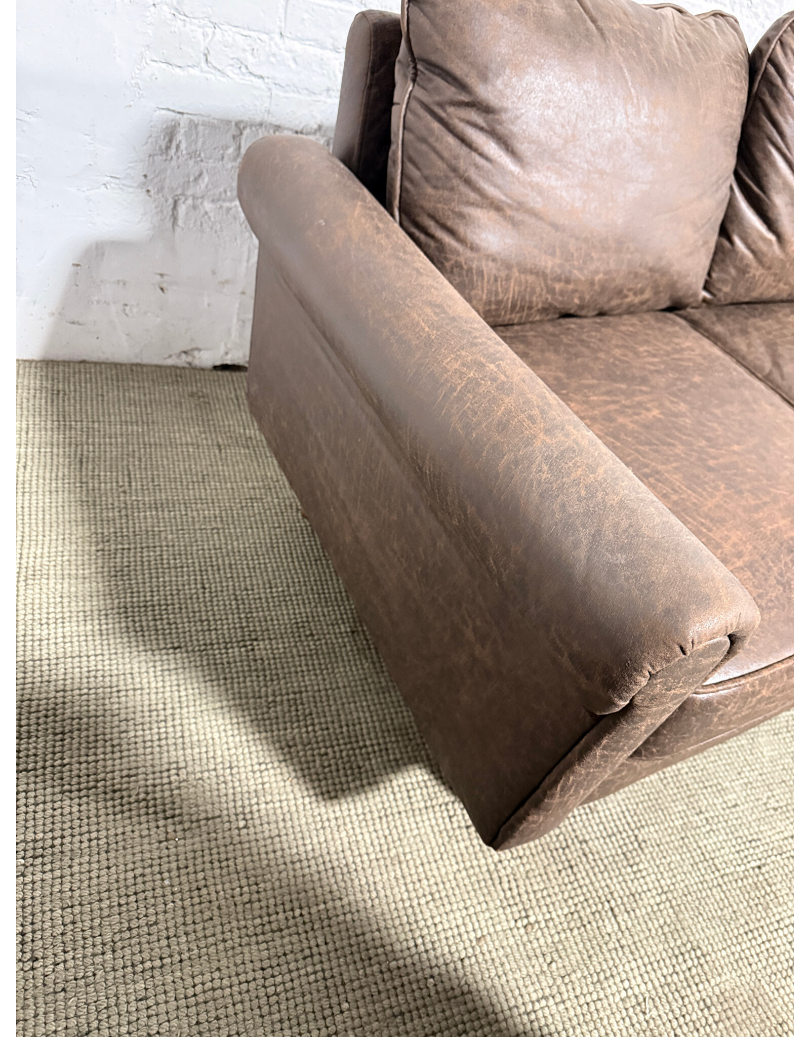 Mid-Century Modern Style Dark Chocolate Brown Faux Leather Sofa