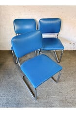 Mid-Century Modern Thonet Cantilevered Chrome Chairs with Blue Vinyl Upholstery