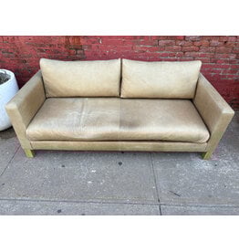 Crate & Barrel Pacific Wood Base Leather Sofa