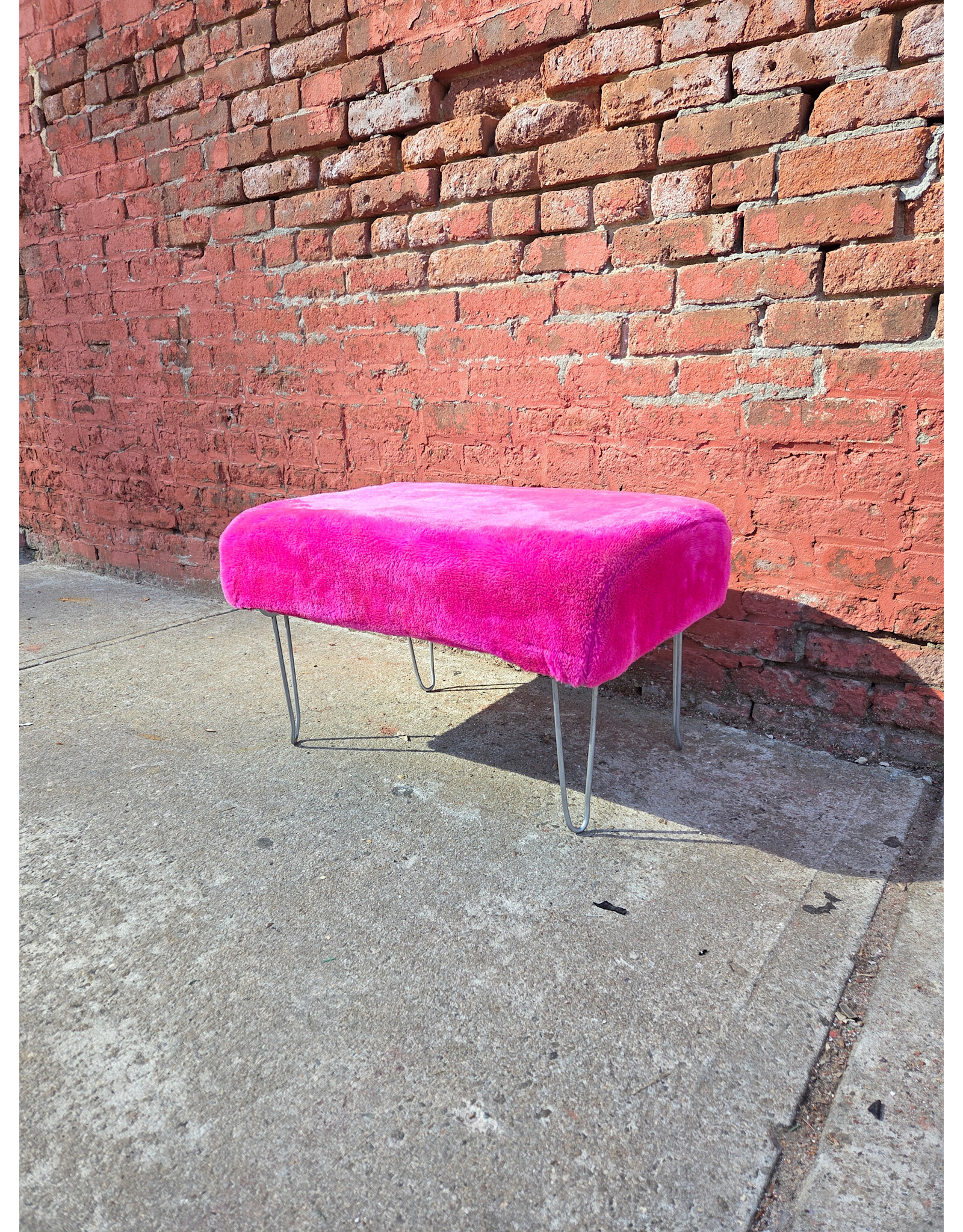 Hot Pink Faux Fur Ottoman