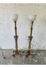 Vintage Brass Torchiere Table Lamp