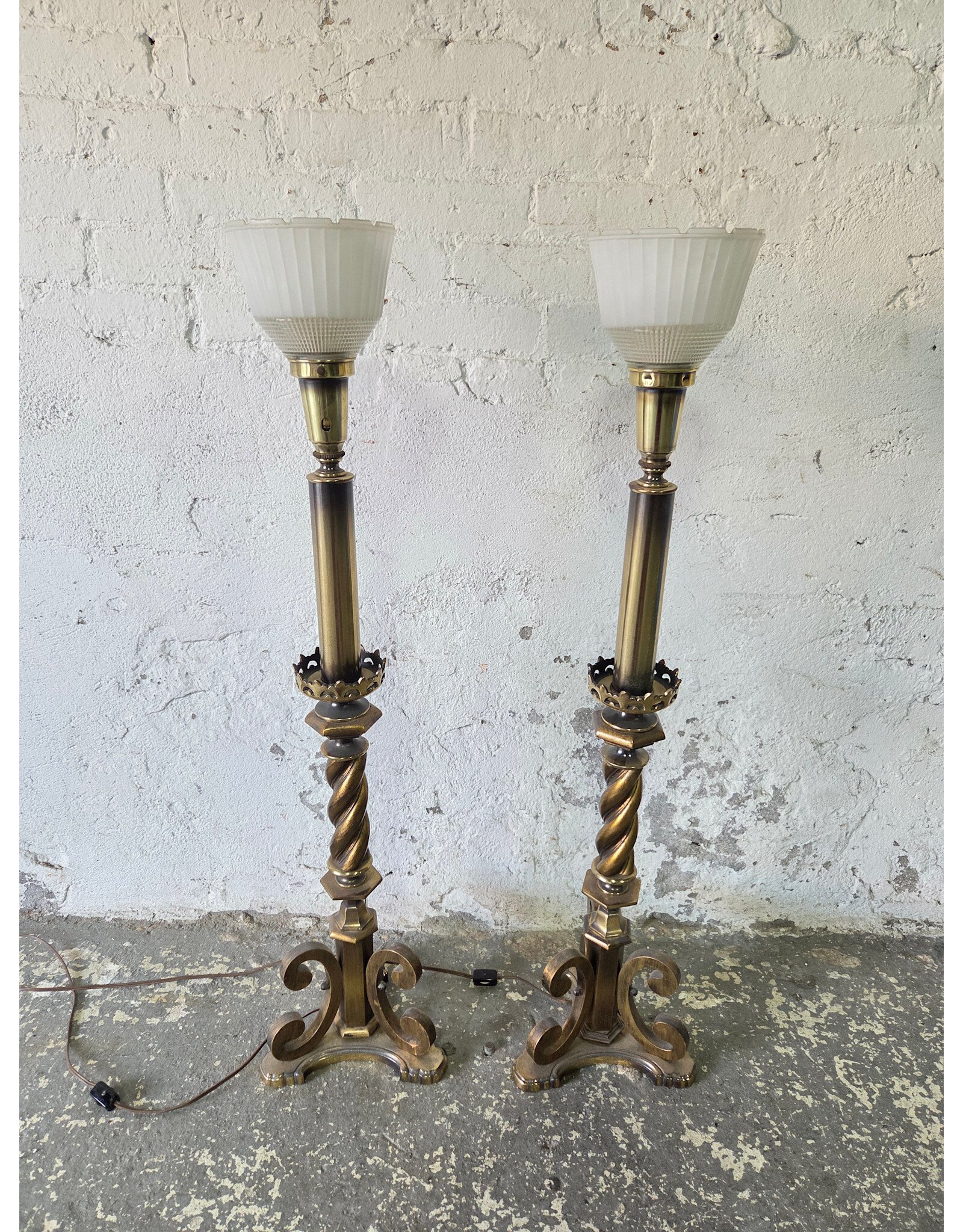 Vintage Brass Torchiere Table Lamp
