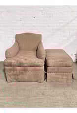 Vintage Edward Ferrell Red & Blue Checkered Armchair & Ottoman Lounge Set