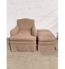 Vintage Edward Ferrell Red & Blue Checkered Armchair & Ottoman Lounge Set