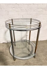Vintage Italian-Style Bar Cart with Round Metal Frame & Glass Shelves
