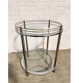 Vintage Italian-Style Bar Cart with Round Metal Frame & Glass Shelves
