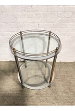Vintage Italian-Style Bar Cart with Round Metal Frame & Glass Shelves