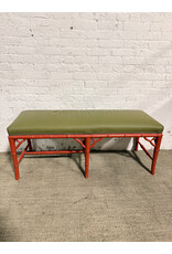 Vintage Style Faux Bamboo Upholstered Bench