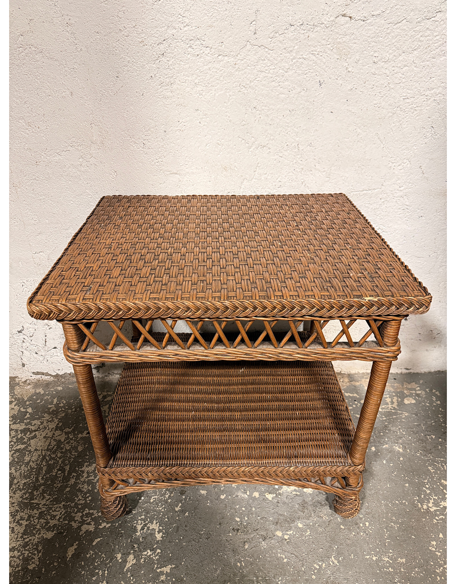 Light Brown Rectangular Wicker Side Table
