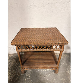 Light Brown Rectangular Wicker Side Table