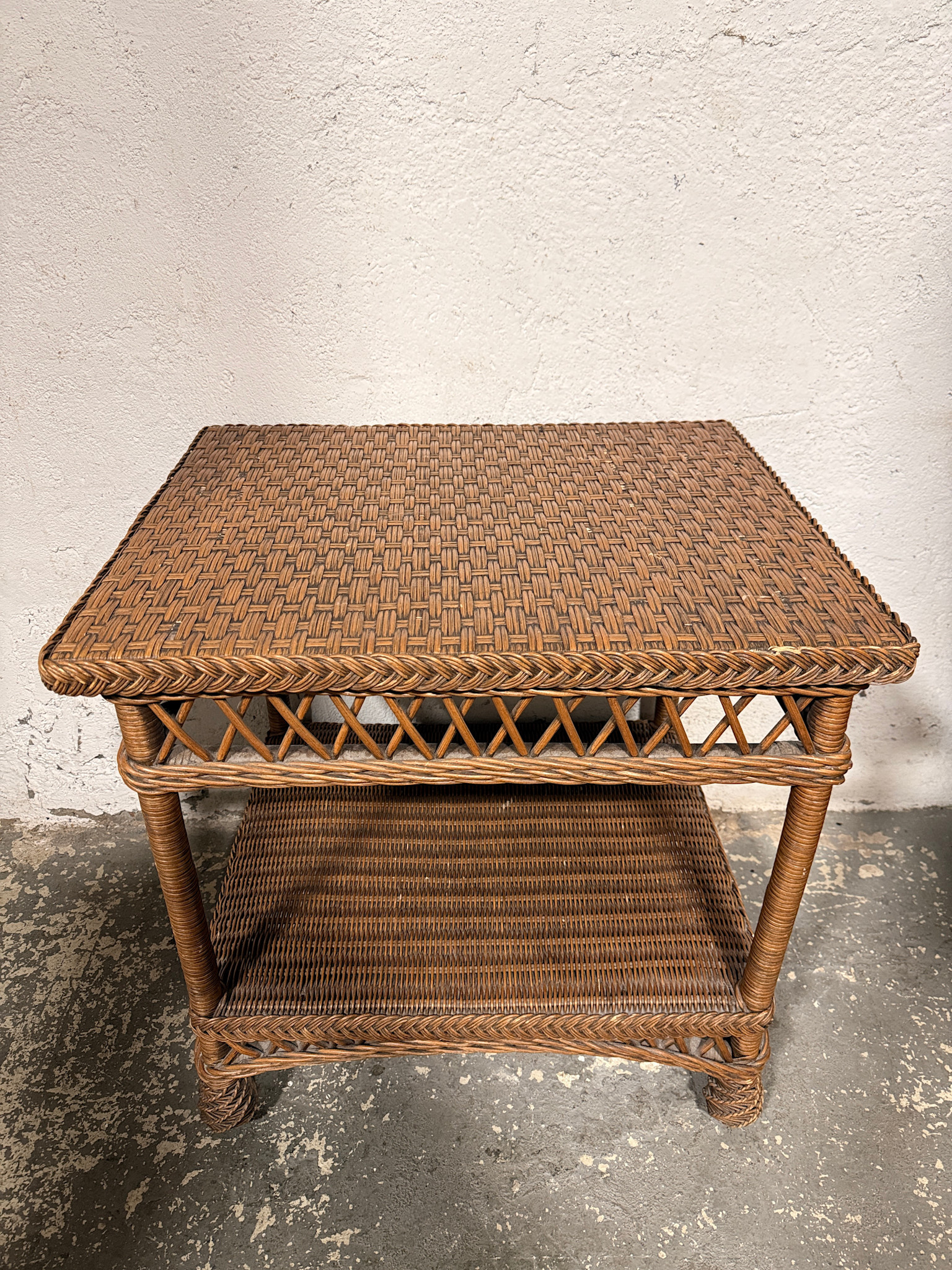 Light Brown Rectangular Wicker Side Table 26
