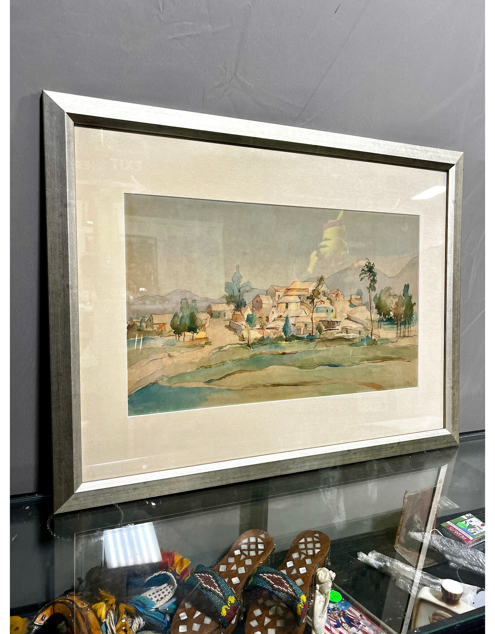 Landscape With Bridge, framed watercolor painting, sgnd l.r.