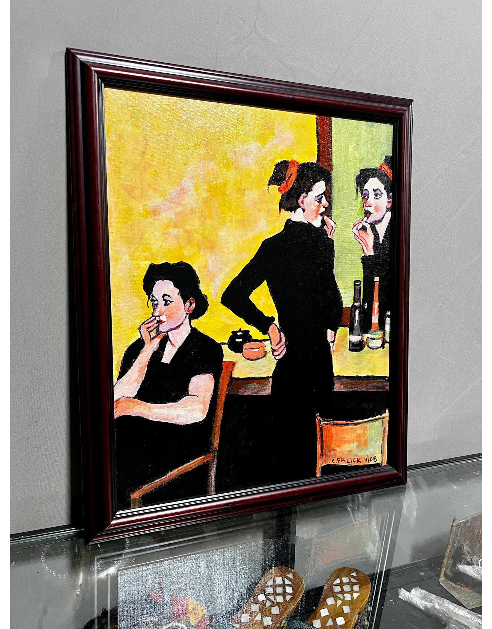 Dressing Room-inspired by Malcolm Liepke, framed painting, sgnd C. Falik 11/08