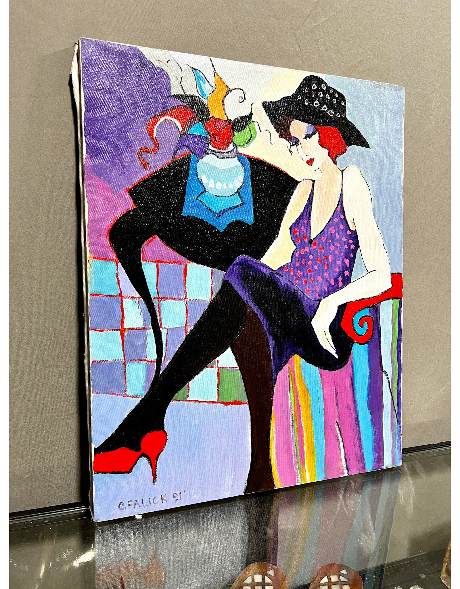 Inspired by "Anna Maria" by Itzchak Tarkay, painting on canvas, sgnd C. Falik '91