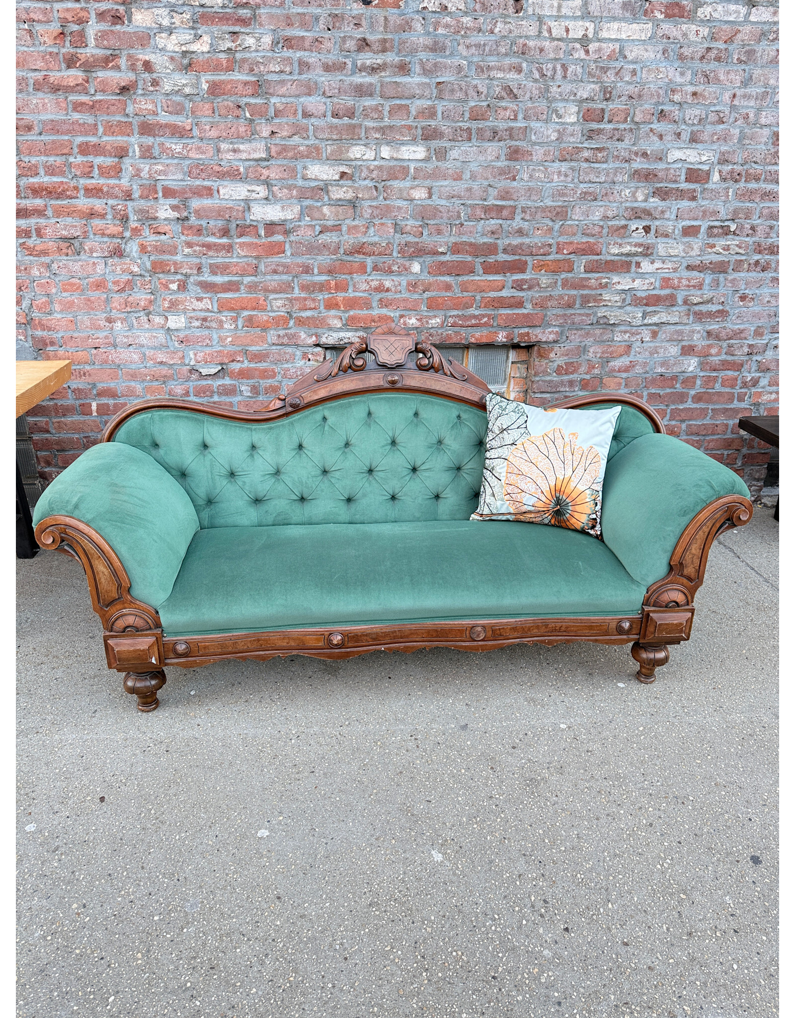 Victorian Style Green Velvet Sofa