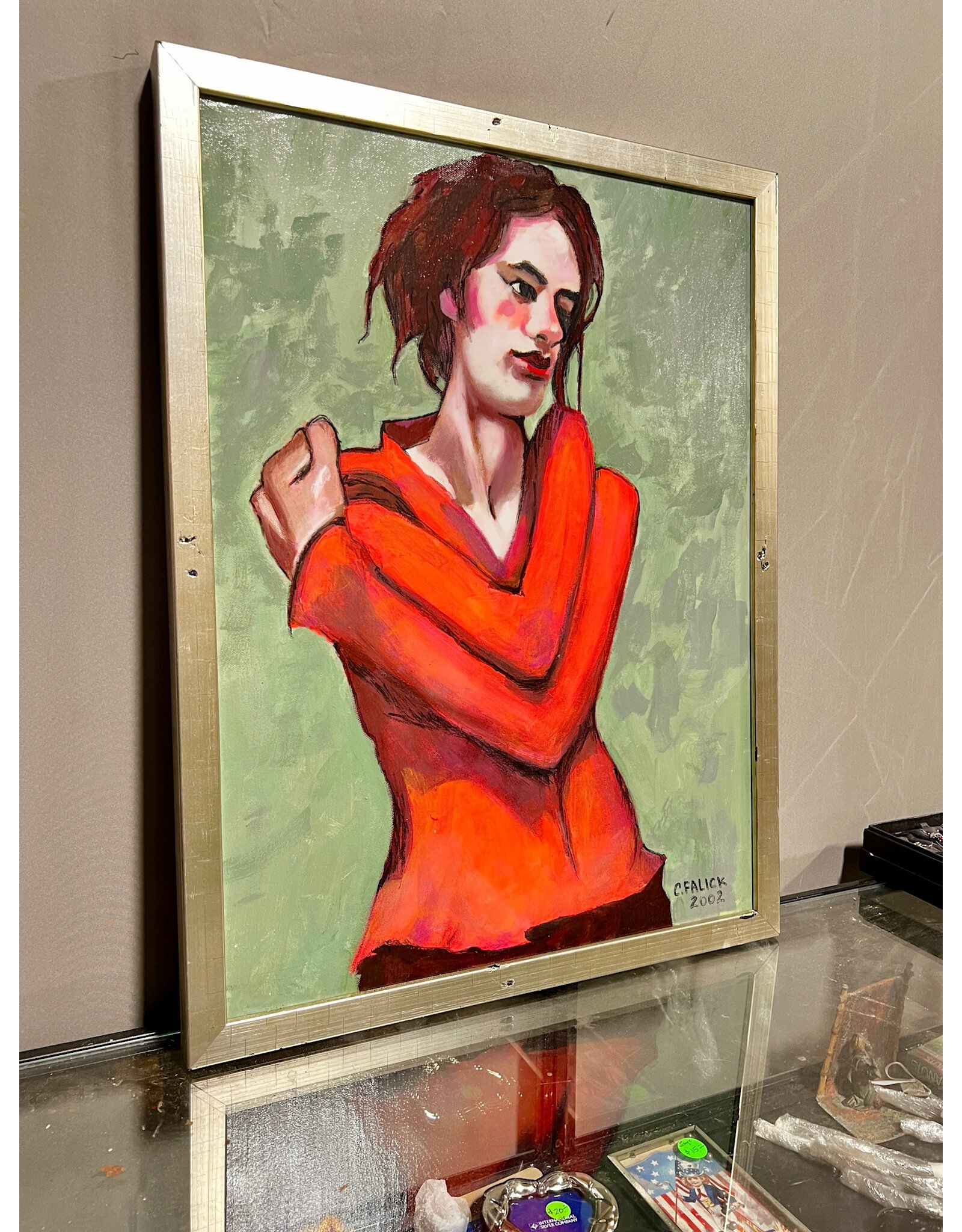 Strawberry Sweater, framed oil on canvas, sgnd C FALIK 2002