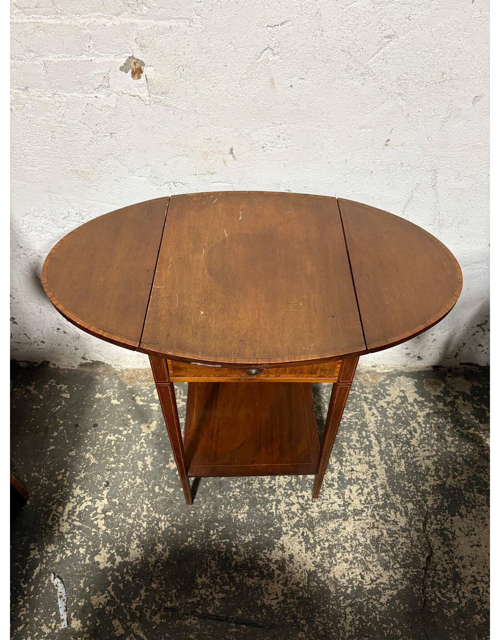 Antique Oval Drop Leaf Tea Table with Drawer