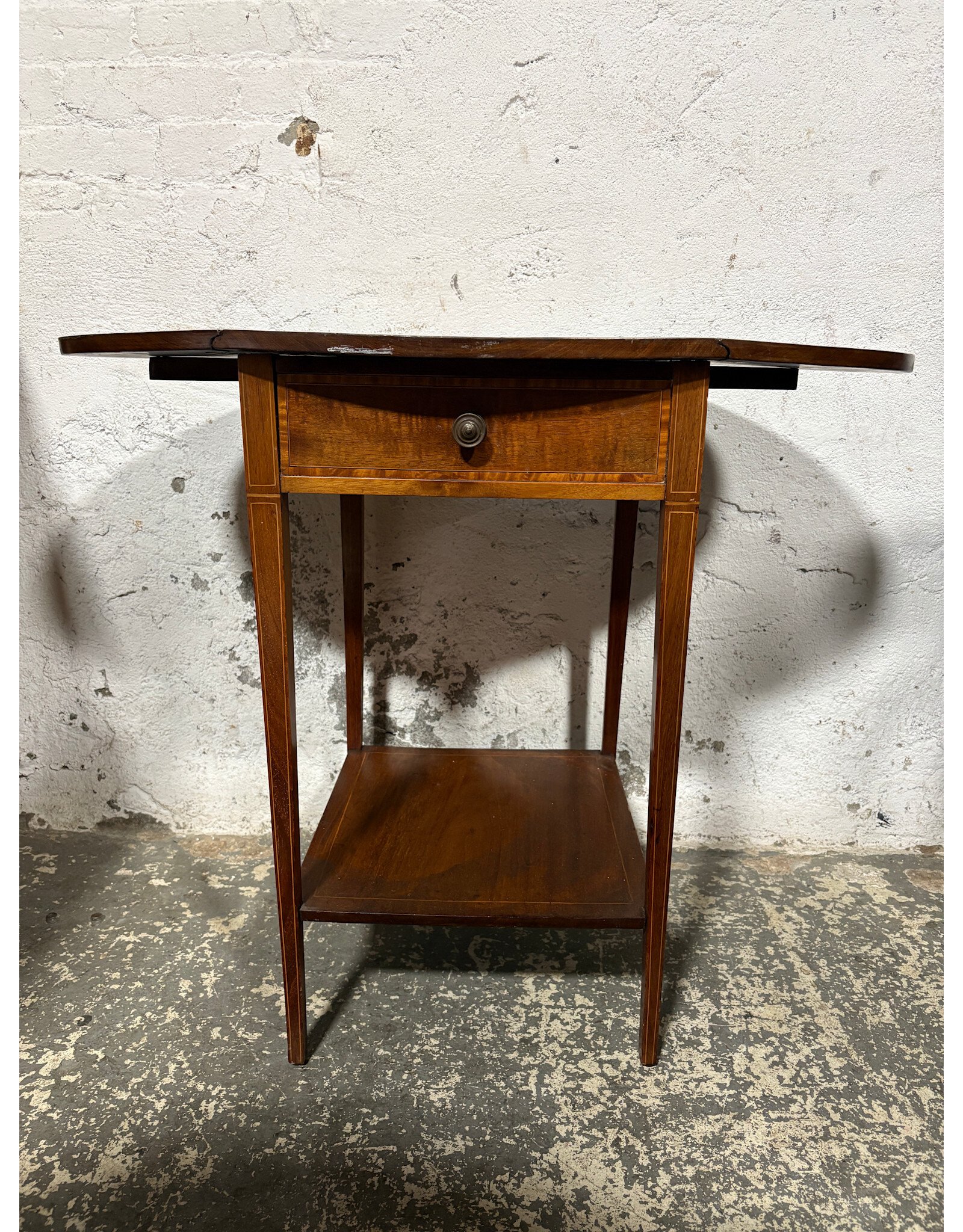 Antique Oval Drop Leaf Tea Table with Drawer