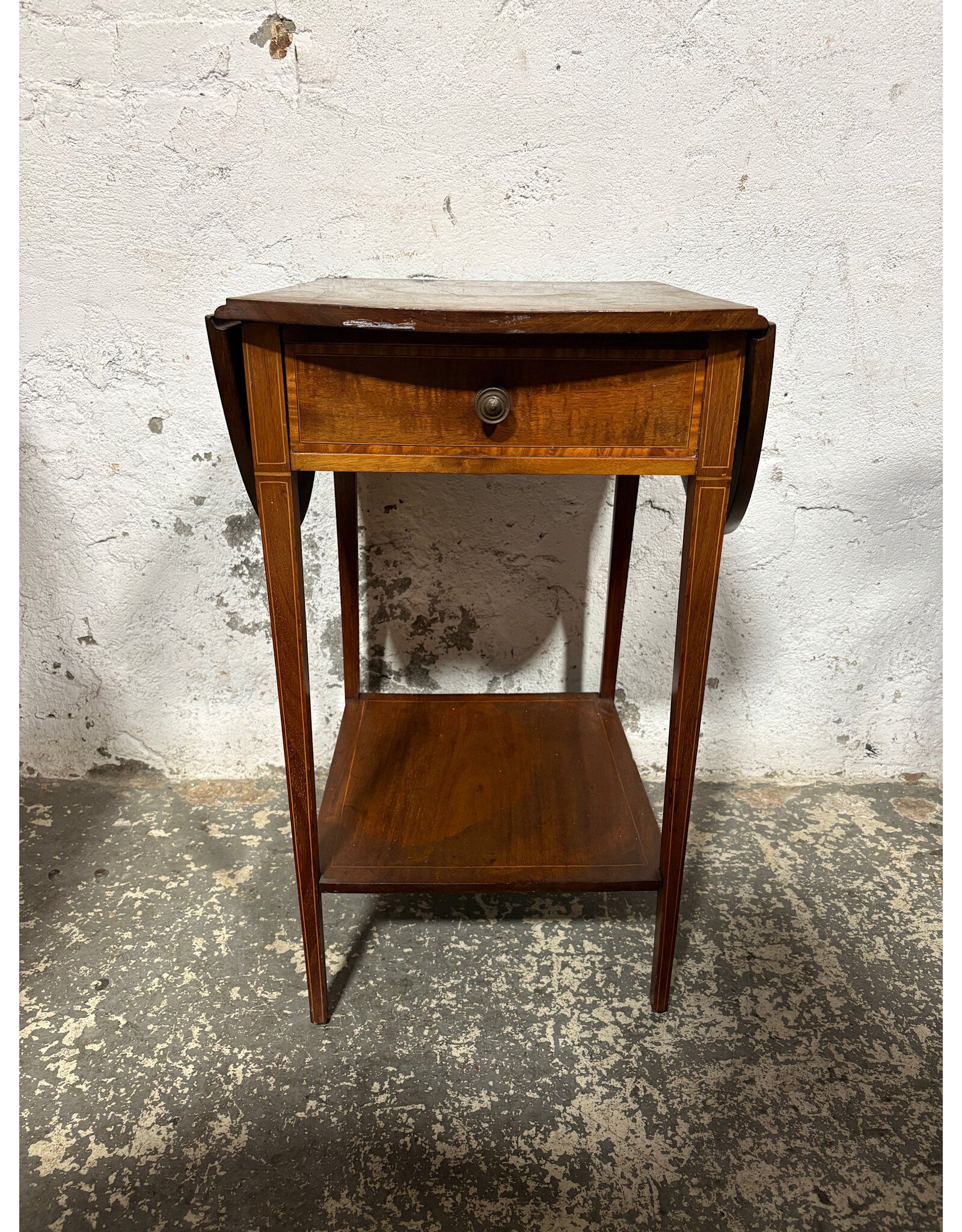 Antique Oval Drop Leaf Tea Table with Drawer