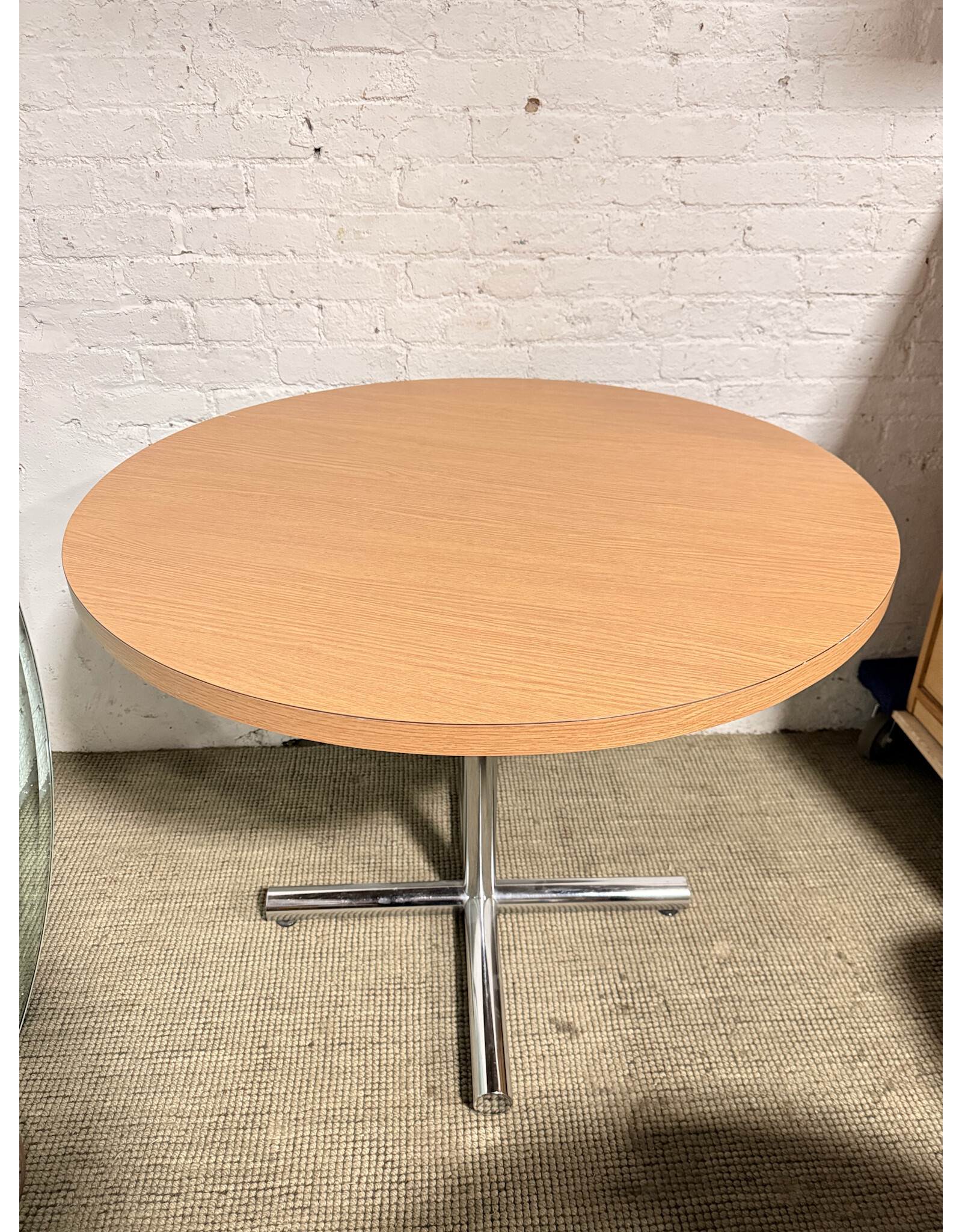 Wood Laminate Top Dining Table with Chrome-Plated Steel X-Base