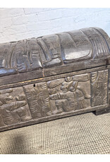 Vintage Meso American Bas Relief Carved Cedar Wood Trunk