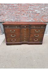 Vintage Henkel Harris Serpentine Front Dresser Made of Mahogany with Brass Hardware, 12-Drawers