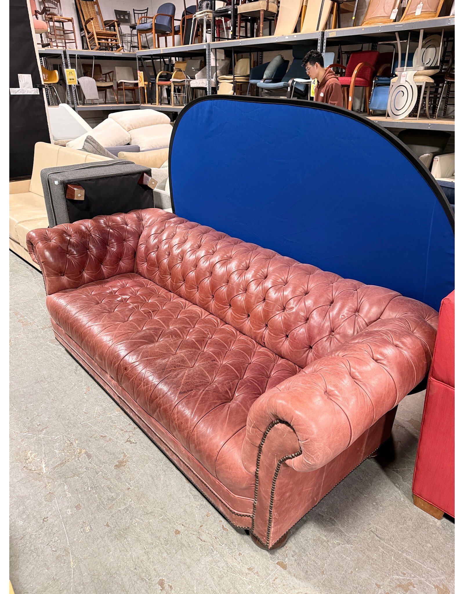 Chesterfield Tufted Leather Sofa in Oxblood Red