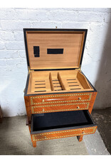 Vtg Italian Parquetry Inlaid Cigar Humidor Chest on Stand Side Table Hepplewhite