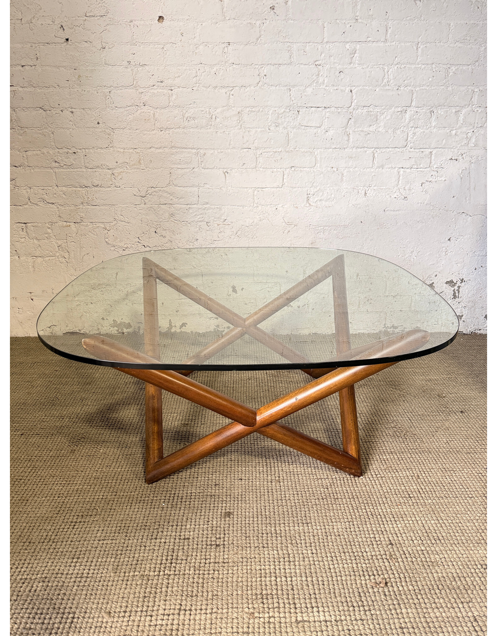 West Elm Mid-Century Modern Spindle Glass Top Coffee Table by West Elm(Geometric Style)