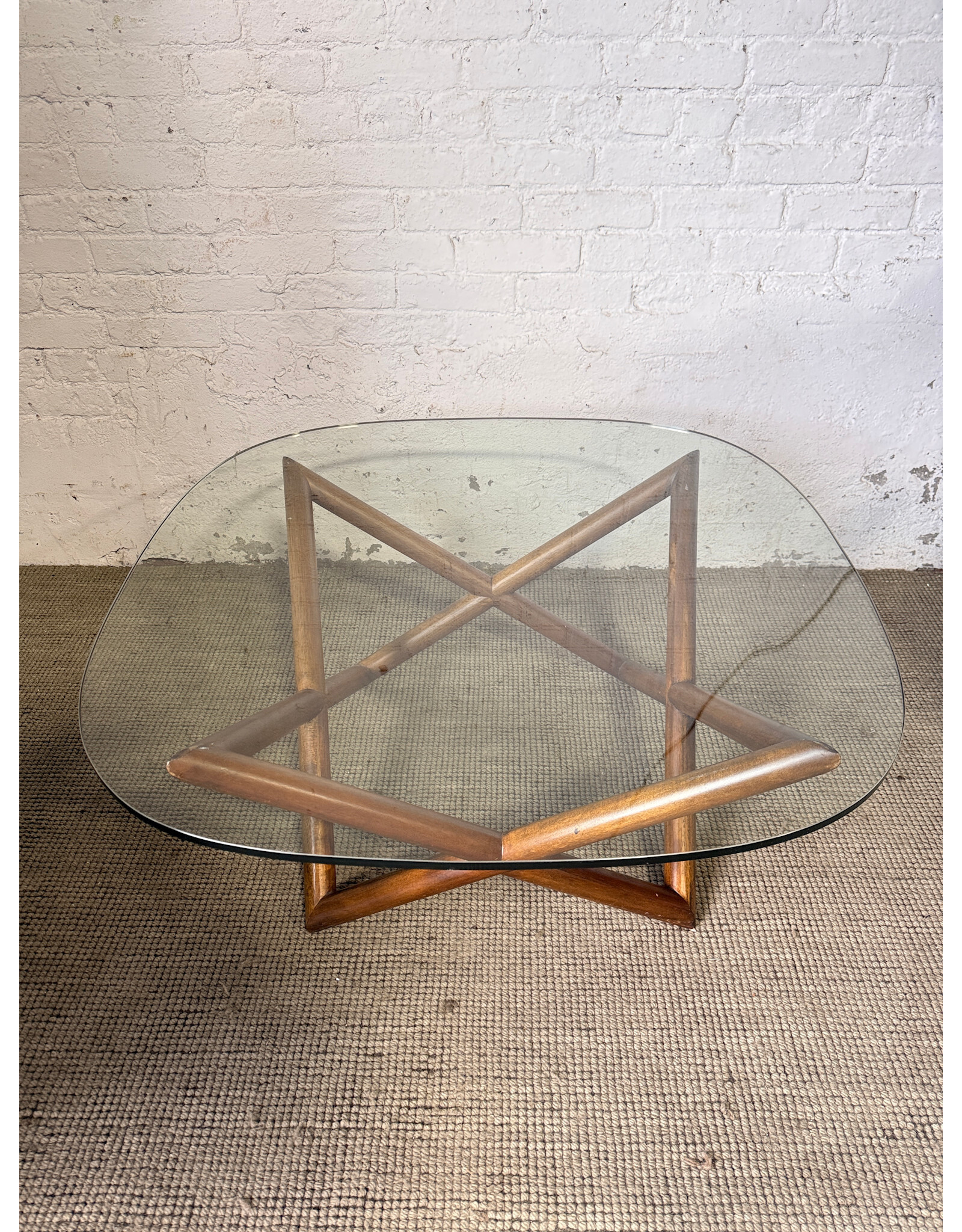 West Elm Mid-Century Modern Spindle Glass Top Coffee Table by West Elm(Geometric Style)