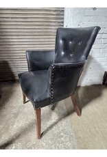 PS Vintage Black Leather Upholstered Nailhead Armchair