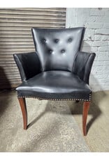 Vintage Black Leather Upholstered Nailhead Armchair