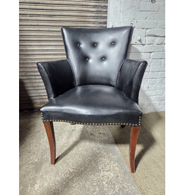 PS Vintage Black Leather Upholstered Nailhead Armchair