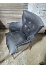 PS Vintage Black Leather Upholstered Nailhead Armchair