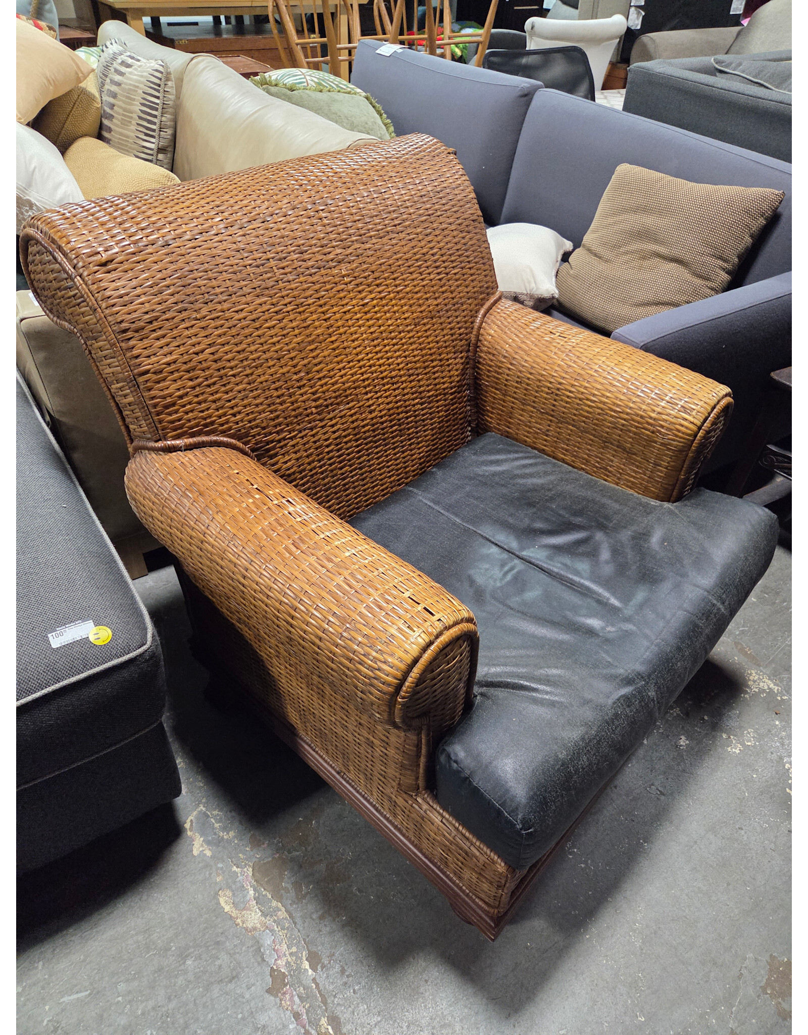 Woven with Leather Seat Armchair
