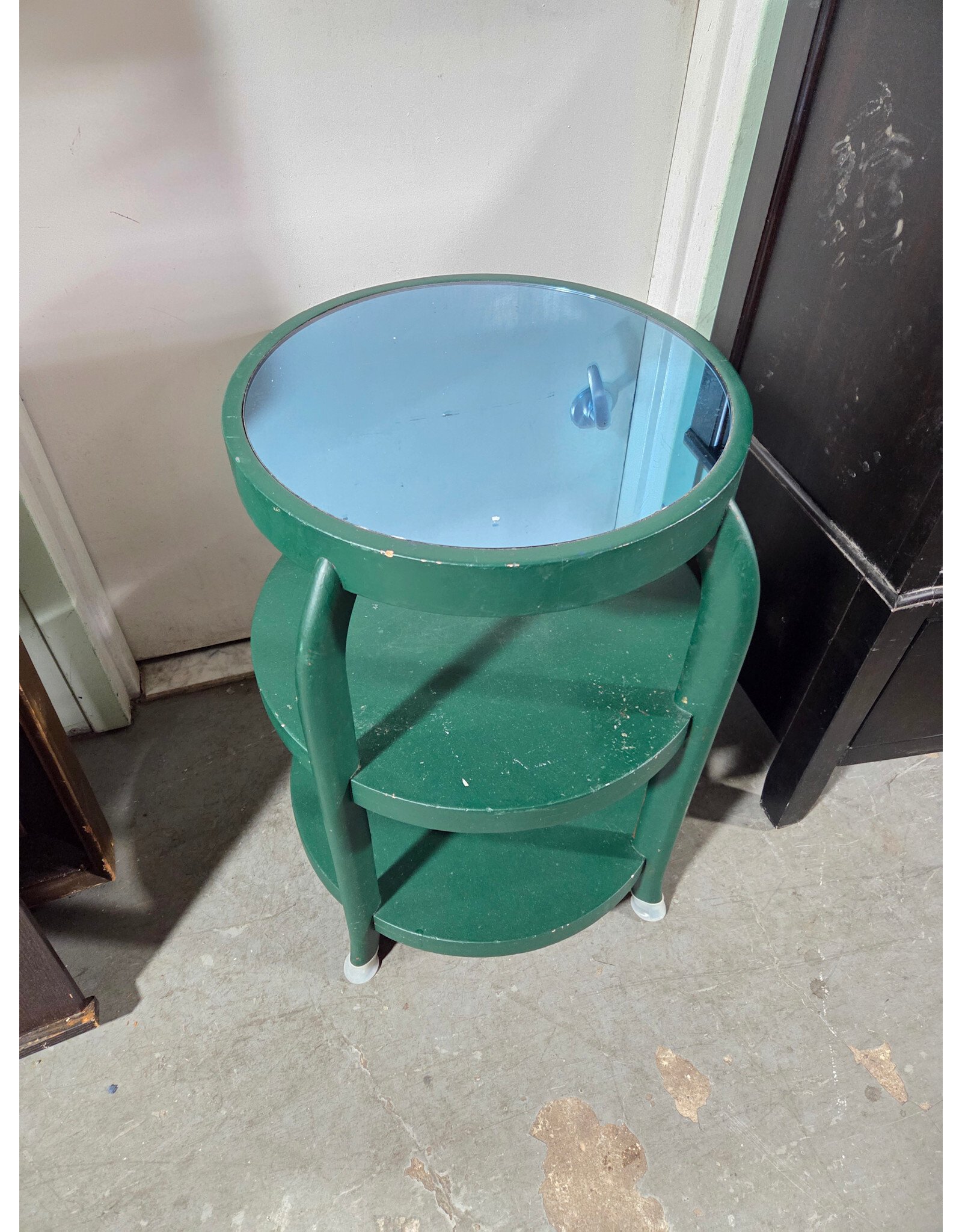 Green Circular 3-tier Blue Mirror Top Side Table